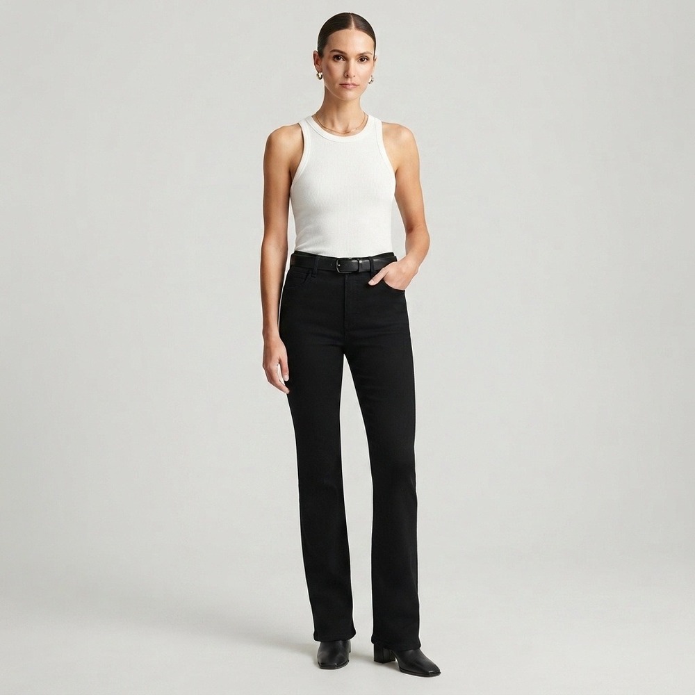 J.Crew High-Rise Flare Pant in Stretch Cotton Black 25 Solid Minimalist Classic